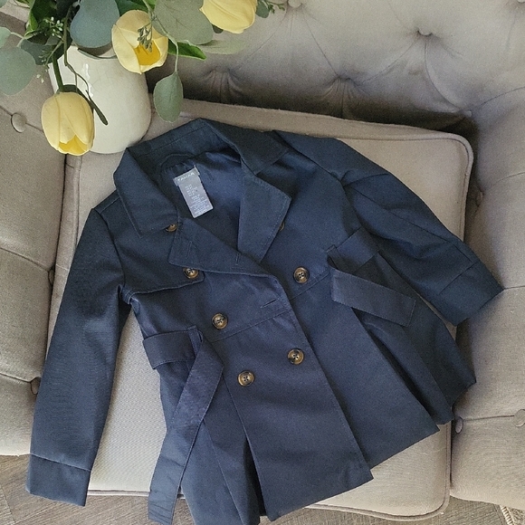 Tahari Elegant Navy Coat with Gold Accents 2T tench - Picture 1 of 6